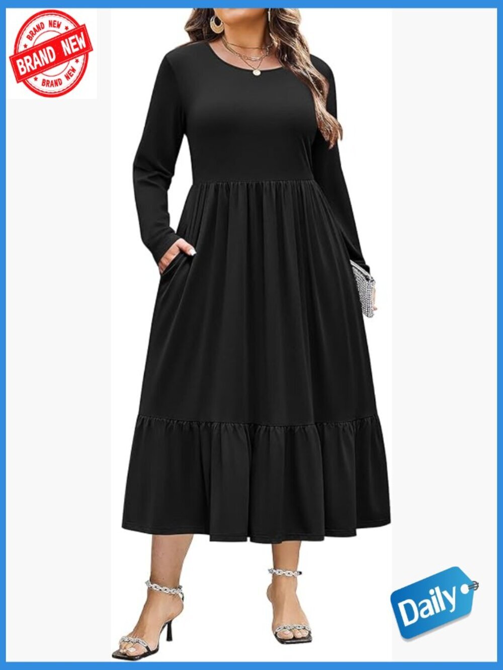 Plus Size Long Sleeve Maxi Dress with Pockets